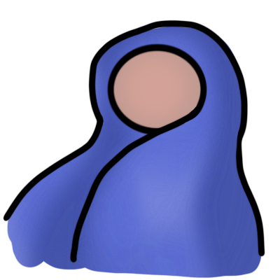 a simple depiction of a person with beige skin wearing an indigo chador.